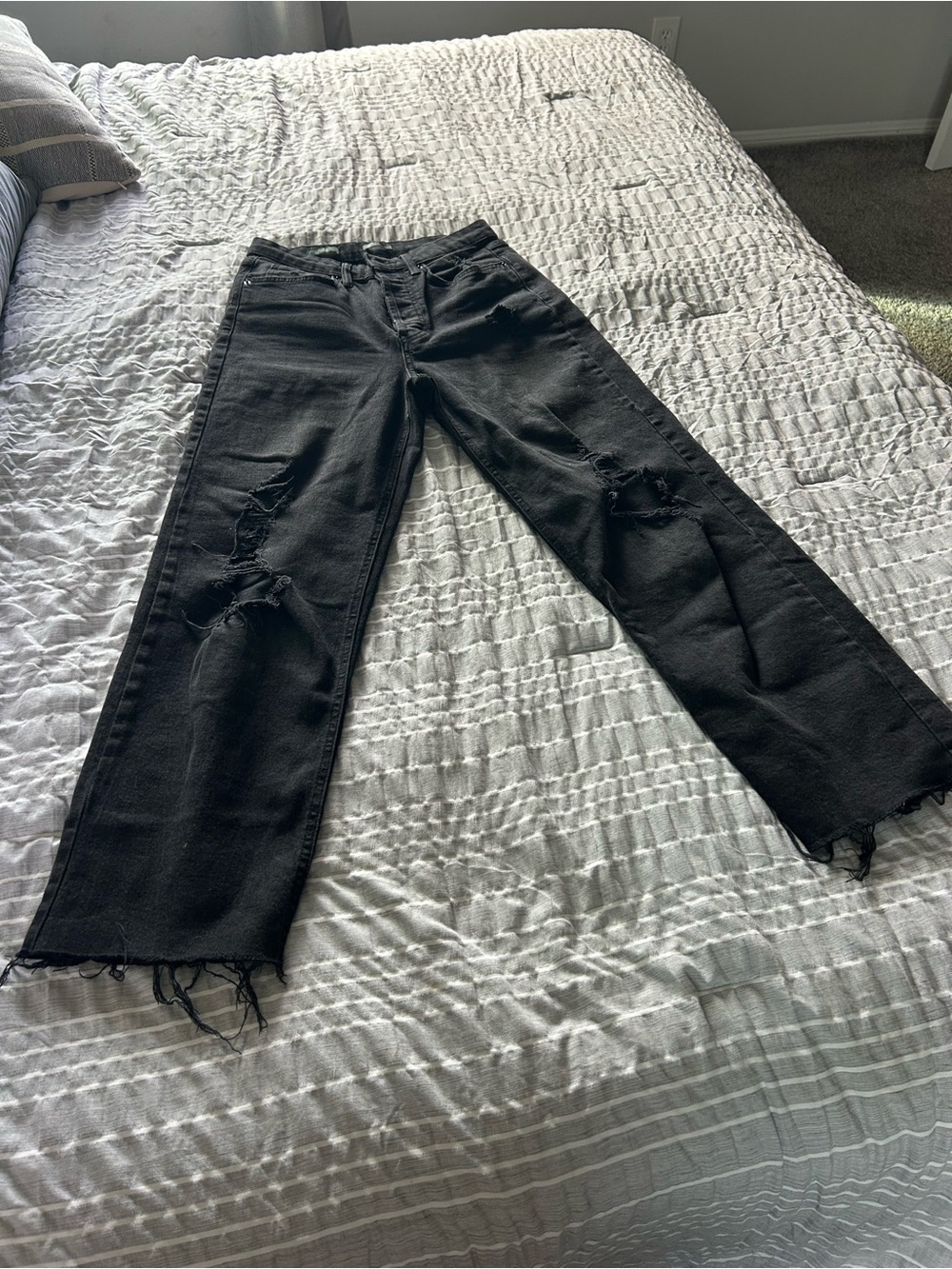 Black Distressed Wide-Leg Women’s Jeans